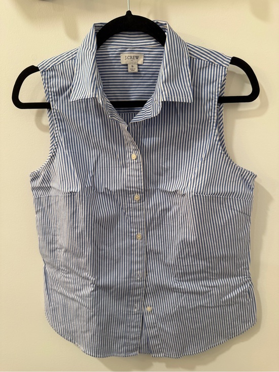 J. Crew Tops - J. Crew Blue and White Vertical Stripe Sleeveless Button-Down Top